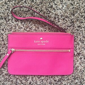 Kate Spade Vibrant Pink Wristlet with Gold Accents